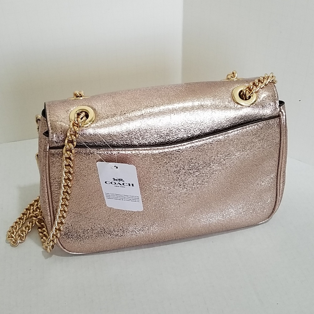 COACH Crinkle Rose Gold Leather Crossbody Bag - Picture 3 of 8